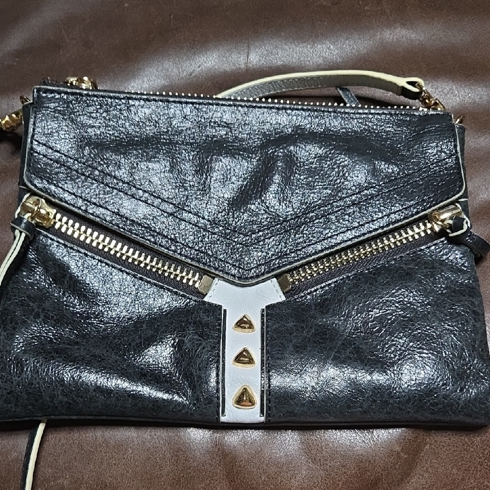 Botkier Black Leather Clutch with Gold Accents